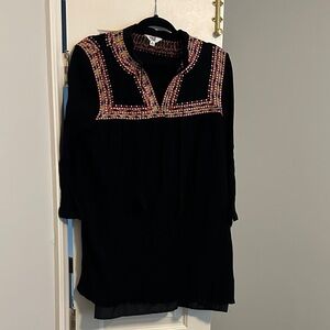 Jack by BB Dakota Black Tunic with Multicolor Embroidered Yoke